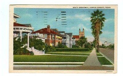 South Broadway Corpus Christi Texas linen postcard