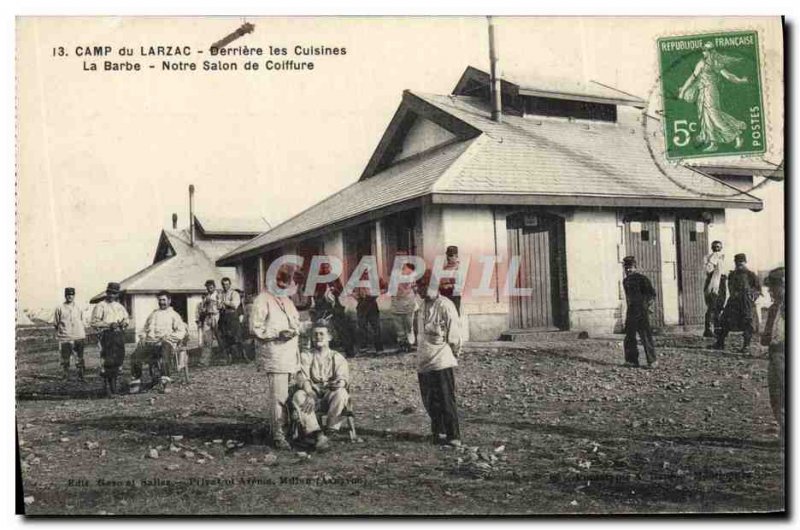 Old Postcard Camp Larzac Behind Our kitchens Beard Barber Hairdresser Miltiar...
