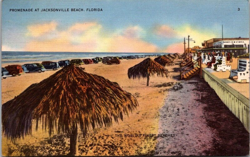 Promenade at Jacksonville Beach FL c1938 Vintage Postcard V41