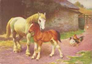 Edwin Bottomley. Horse with foal in farmyard Nice Salmon PC. Continental Size