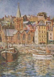 Boat Ship at Guernsey St Peter Port Church Oilette Painting Postcard