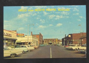 NORTH PLATTE NEBRASKA DOWNTOWN STREET SCENE OLD CARS VINTAGE POSTCARD