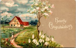 Hearty Congratulations  - FARM NATURE SCENE - VINTAGE POSTCARD 