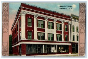 1916 Masonic Temple Exterior Building Nouveau Rochester New Hampshire Postcard