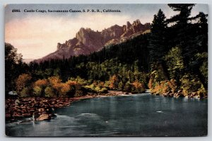 SPRR California~Castle Crags Sacramento Canon~Vintage Postcard