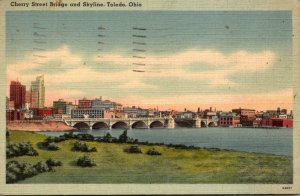 Ohio Toledo Cherry Street Bridge and Skyline 1944