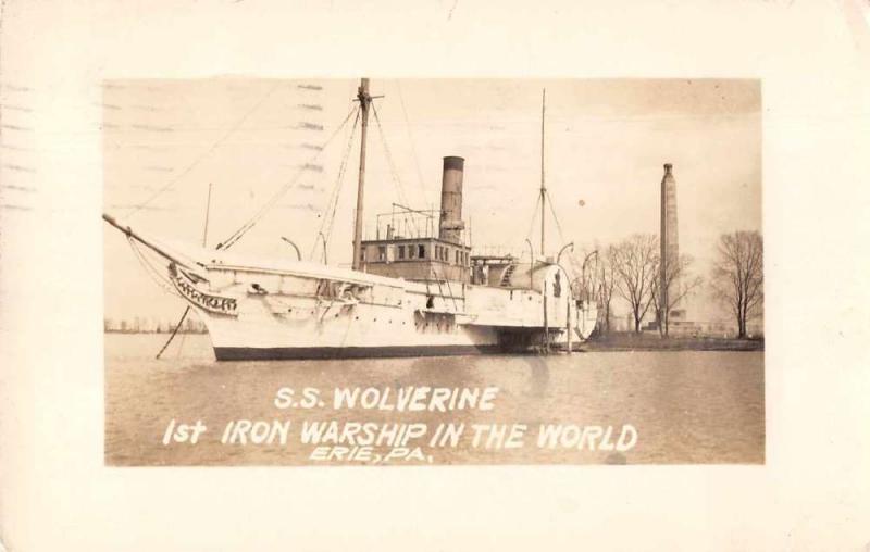 Erie Pennsylvania SS Wolverine Iron Warship Real Photo Antique Postcard J80121