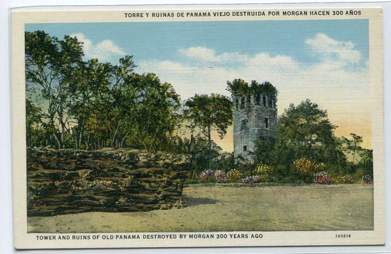 Tower Ruins Old Panama Henry Morgan 1920s postcard