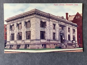 Public Library Davenport IA Litho Postcard H1328081526