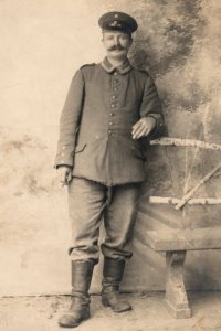 RPPC WWI German Army Soldier With Boots Studio Portrait Real Photo Postcard
