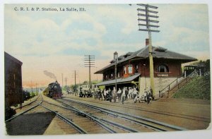VINTAGE POSTCARD C.R.I. & P. STATION LA SALLEE ILL train railway railroad