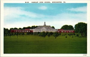 Front View Handley High School Winchester Virginia VA Landscape Linen Postcard 