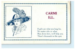 Carmi Illinois 1912 - Looking Cute Girls Victorian Hat Vintage Antique Postcard