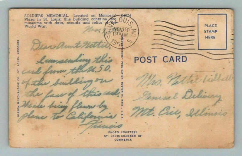 Soldiers' Memorial St Louis MO Missouri Postcard