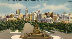 PA - Philadelphia. Skyline from Benjamin Franklin Parkway    