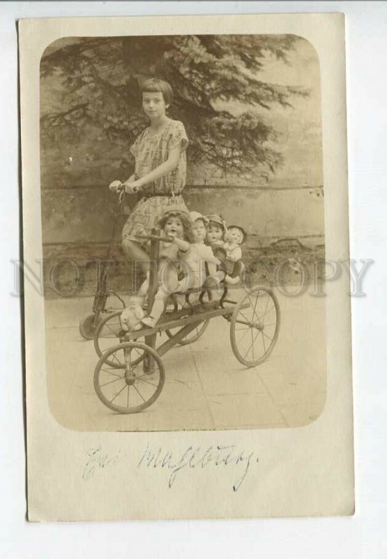 443638 GERMANY Girl DOLL Kick scooter Vintage REAL PHOTO postcard