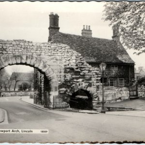 c1950s Lincoln England Newport Arch RPPC Postcard Roman Gate Ancient Stone Wall