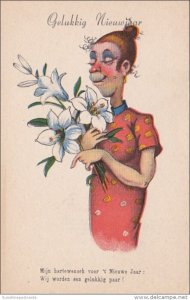 Humour New Year Gelukkig Nieuwjaar Ugly Woman With Flowers