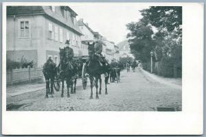 GERMANY MILITARY HORSEMEN STREET SCENE UNDIVIDED ANTIQUE POSTCARD