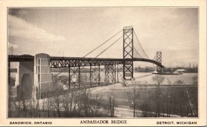 Sandwich Ontario Ambassador Bridge Detroit Michigan Postcard UNP VTG Unused 