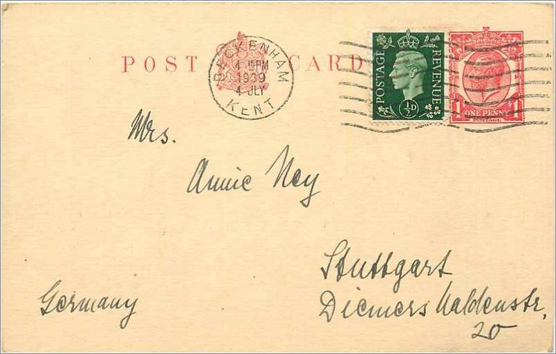 Entier Postal Stationery Postal Britain Great Britain in 1939 to Stuttgart