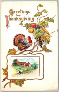 1911 Greetings For Thanksgiving Flowers And Turkey Posted Postcard