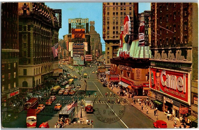 Times Square View Buses Cabs Pepsi Camel Admiral Adverts Vintage Postcard R21 