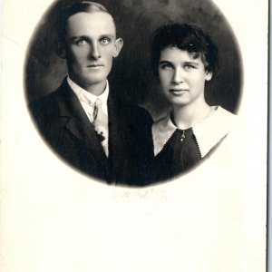 c1910s Serious Young Man Adorable Woman RPPC Cute Young Lady Photo Big Ears A160