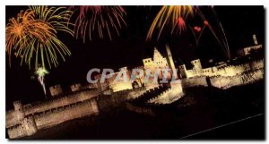 Postcard Modern Carcassonne Aude fire cites Fireworks