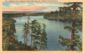 Vintage Postcard 1920s Oswego Lake Oregon near Portland Mt. Hood in the Distance