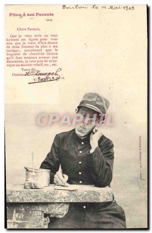 Old Postcard Fantaisie Pitou his parents Army