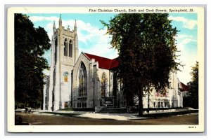 Vintage 1930's Postcard First Christian Church 6th & Cook Streets Springfield IL