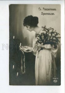 423903 CHRISTMAS X-mas Lady near Tree Vintage PHOTO Russia PC