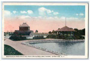c1920's Onondaga Park-Resting Pavilion Along Lake Shore Syracuse NY Postcard