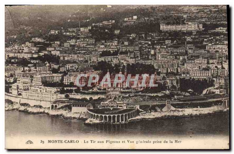 Old Postcard Monte Carlo the Tir aux Pigeons and general view from the Sea