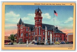 Danbury Connecticut CT Postcard Methodist Episcopal Church Scene c1940's Vintage