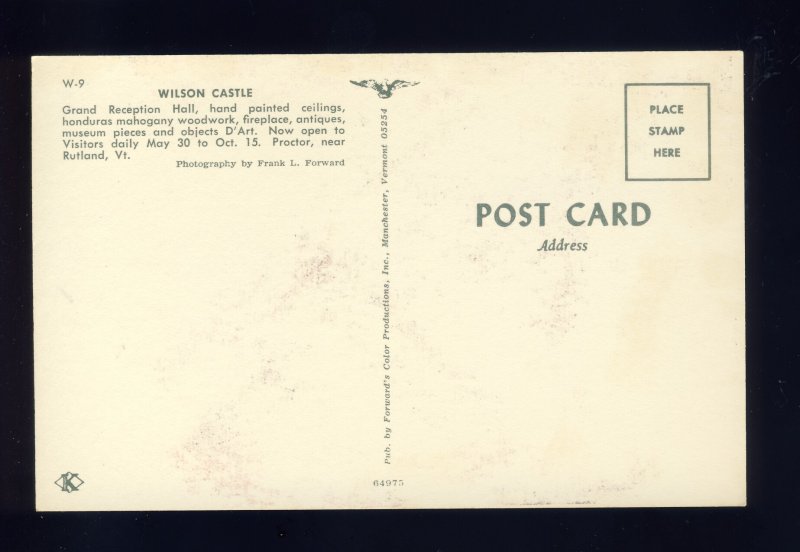 Proctor, Vermont/VT Postcard, Wilson Castle, Grand Reception Hall, Fireplace