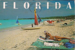 Beautiful Young Woman on Florida Beach 1980's Bathing Beauty CONTINENTAL