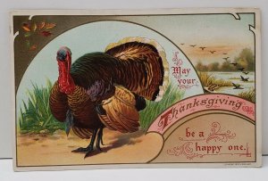 Happy Thanksgiving Large Turkey Gold Gild 1910 Wessler Postcard B11