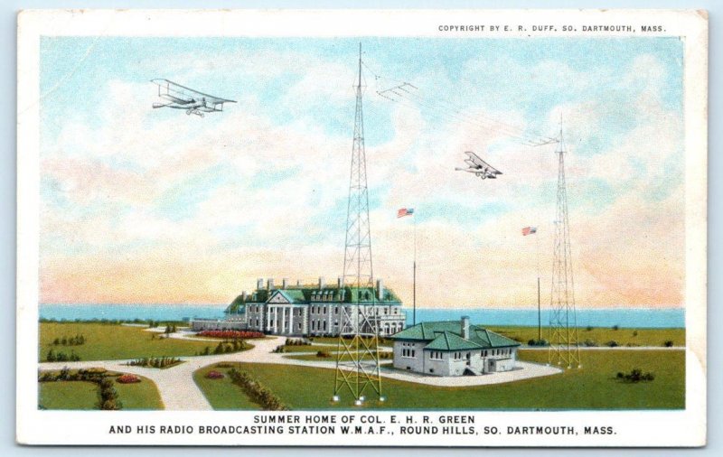 SOUTH DARTMOUTH, MA ~ COL. GREEN'S Home & RADIO STATION W.M.A.F. c1920s Postcard 
