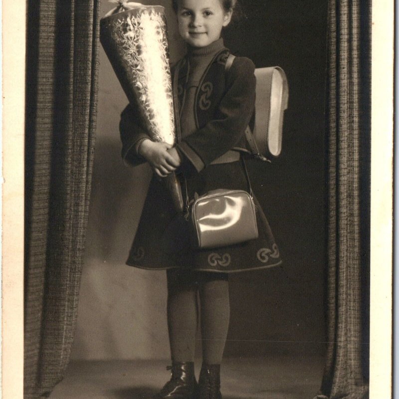 1950 Adorable Mid Mod Little Girl RPPC Cute Shopping Fashion Model Photo PC A140