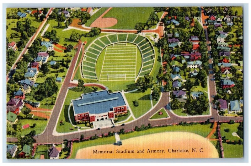 Charlotte North Carolina NC Postcard Memorial Stadium Armory Aerial View c1940