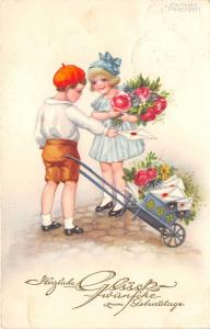 BG14882 hannes petersen boy and girl with flower birthday geburtstag germany