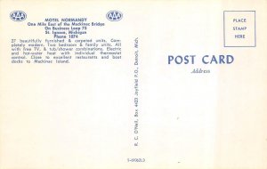 2~Chrome Postcards  St Ignace, MI Michigan  NORMANDY MOTEL Multi View ROADSIDE 