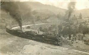 1912 Hornbrook Siskiyou California Bailey Hill Five Engine Railroad Train RPPC 