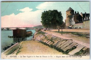 c1910s Nevers, France Goguin Tower Railway Bridge Loire Boats Fishermen A359