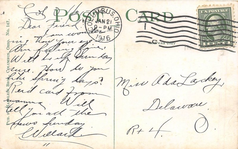 Columbus Ohio 1916 Postcard State House Pet Squirrel 