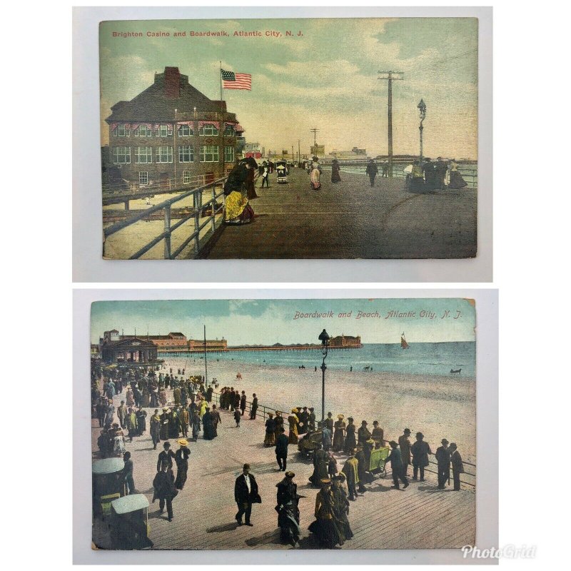 Lot Of 2 : Atlantic City NJ Boardwalk Beach Casino Postcard Vintage