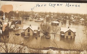 J2/ Peru Indiana RPPC Postcard c1910 Flood Disaster Court House Home 96