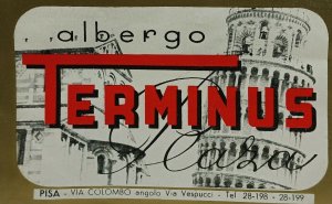 Luggage Label Hotel Plaza Italy Vintage 1960s Leaning Tower Of Pisa